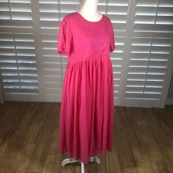 Vtg Real Comfort Chadwick 90s Bright Pink Rayon Cotton Dress 8P Embroidered 90s - Picture 9 of 12
